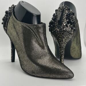 Nina New York Black Glitter Aurora Bootie Women Sz‎ 9 Dressy bling High Heel